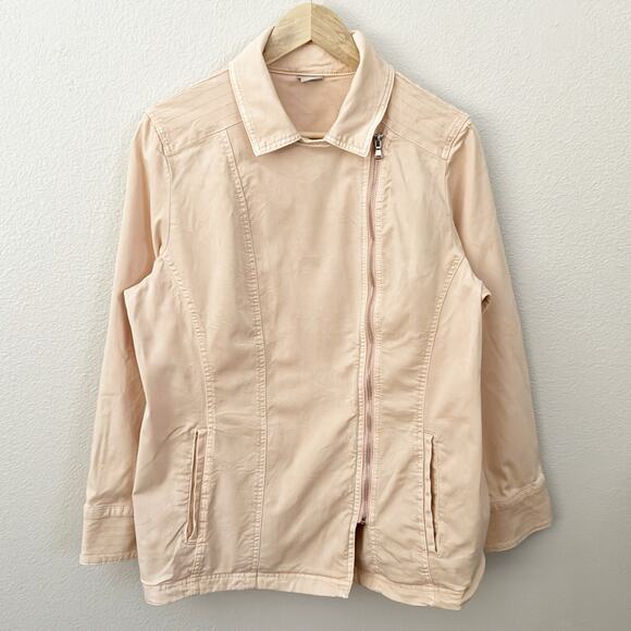 CHICO'S | Blush Pink Moto Style Jacket Asymmetrical Zip Cotton Lyocell | Large - Picture 3 of 8